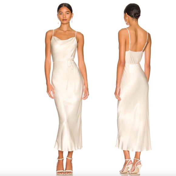 NEW Shona Joy La Lune Bias Cowl Midi Dress Cream White Satin Silk Bridal  Wedding